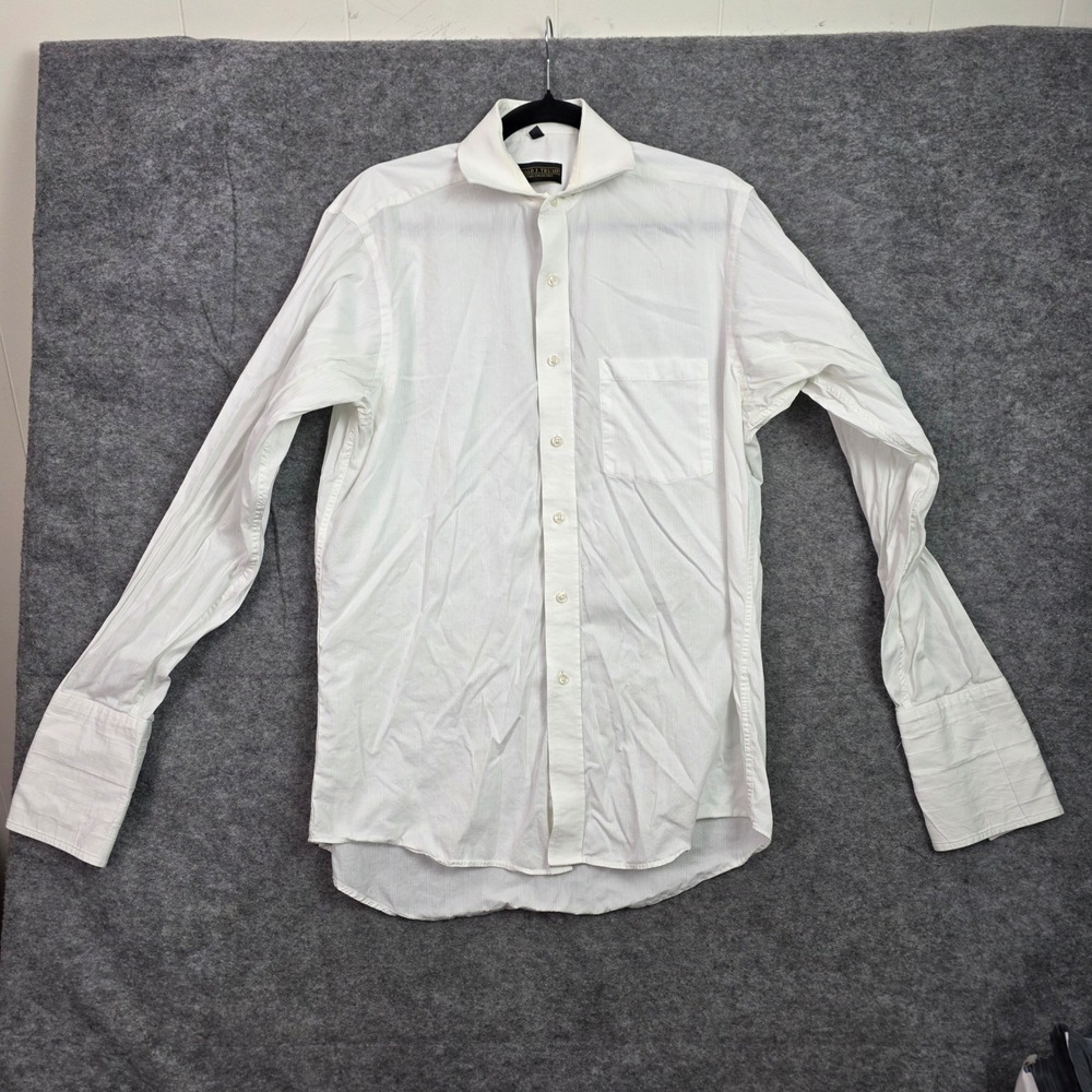Donald J Trump Signature Collection White Striped Dress Shirt 15.5 34/35 Cotton